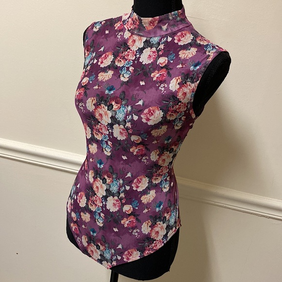 Purple Mesh Floral Bodysuit - Picture 3 of 16